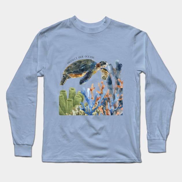 Protect our Oceans: Sea Turtle Long Sleeve T-Shirt by Print Lilac